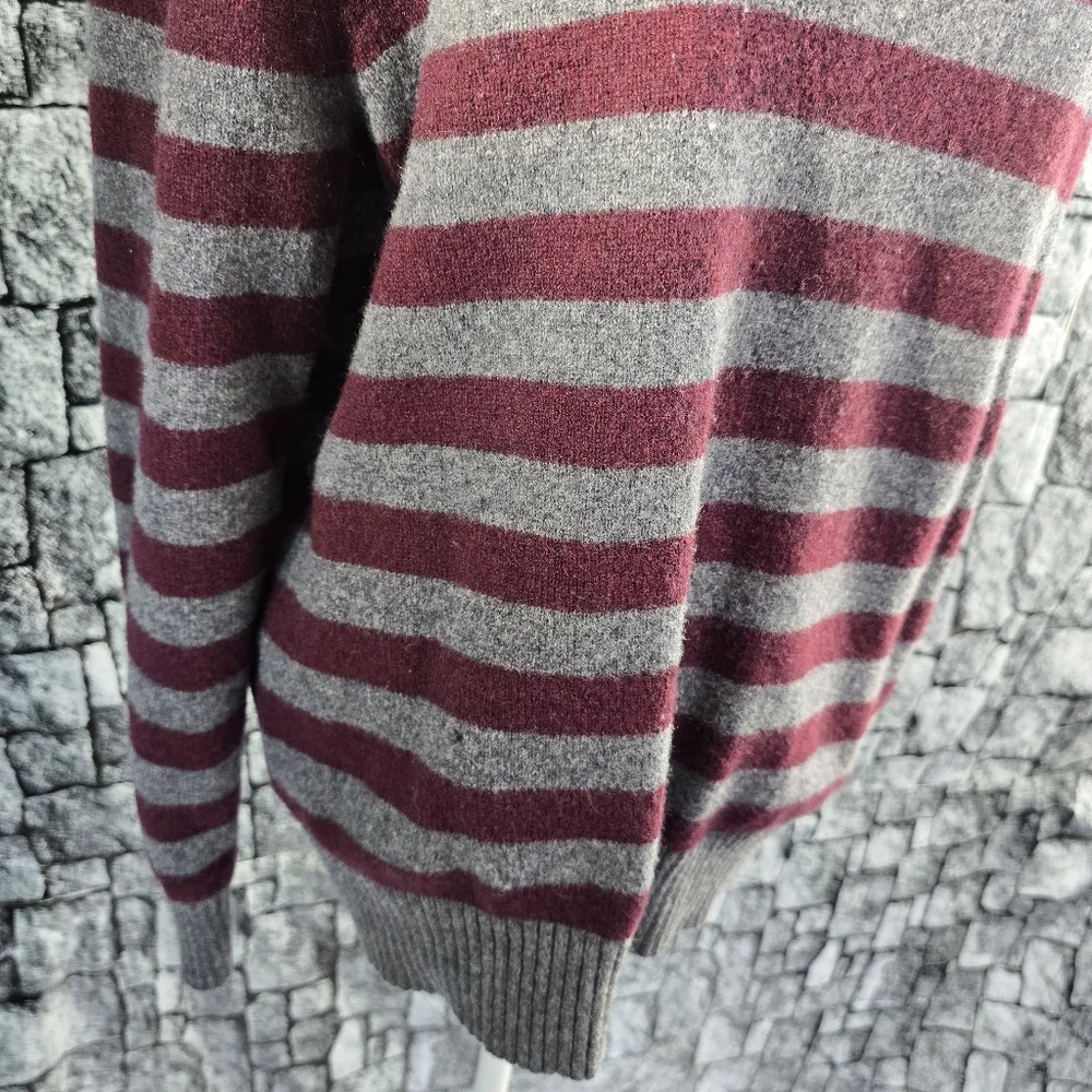 Striped Maroon and Gray Men's J.Crew Lambs Wool Sweater. Size Medium